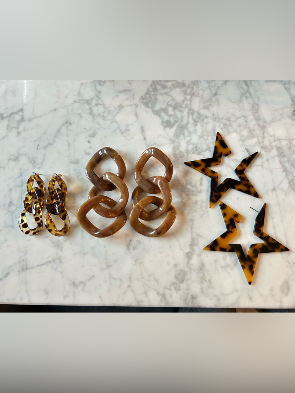 Tortoiseshell Resin Link Earrings - Brown Tortoise Chain Design